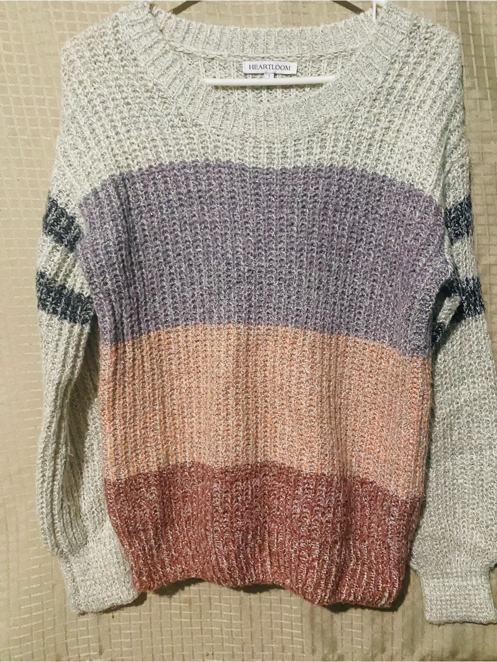 Heartloom Striped Crewneck Sweater in Cream, Purple, Peach, Rust